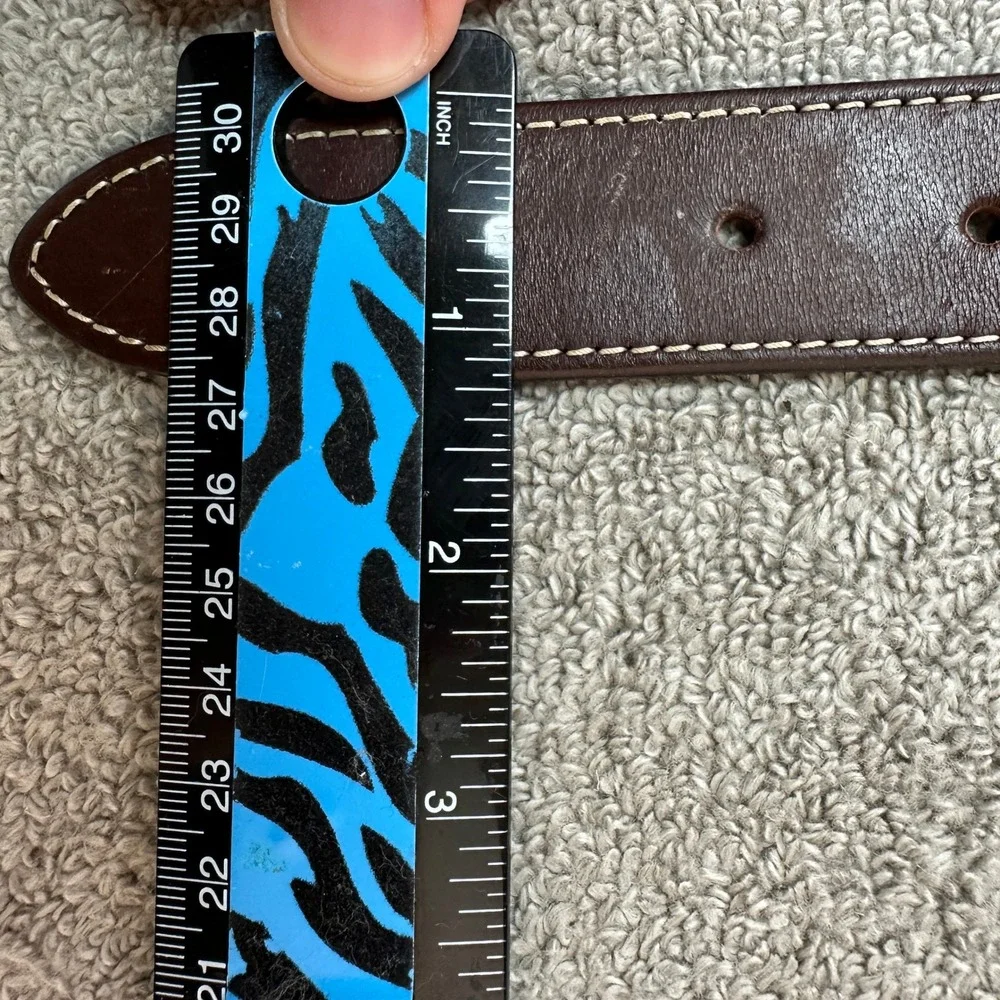 Vineyard Vines Mens Canvas Club Belt Brown Leather Whale Logo Navy Blue Size 40